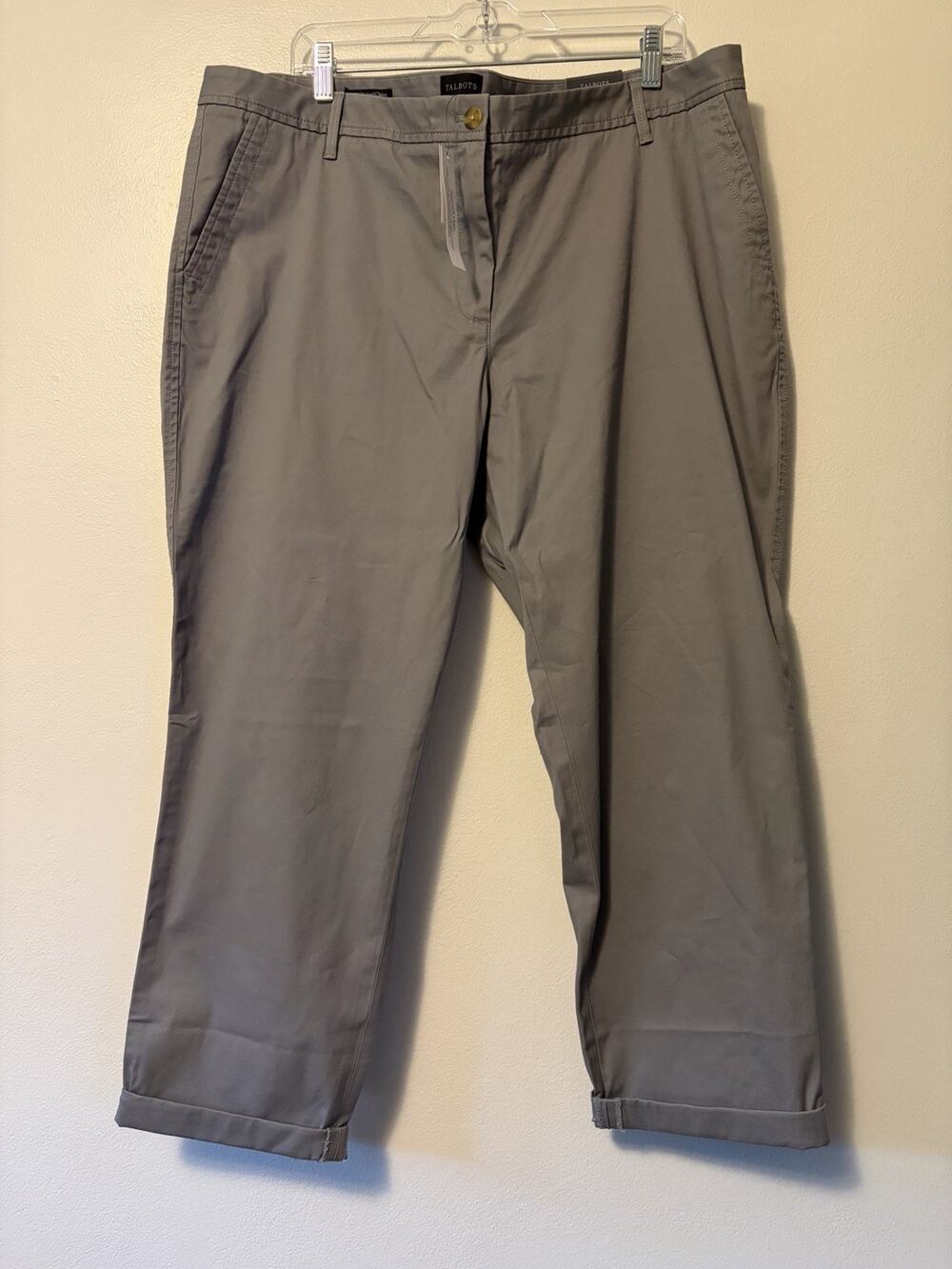 Talbots Relaxed Chino Women’s Pants Size 16W Gray Ankle Length New